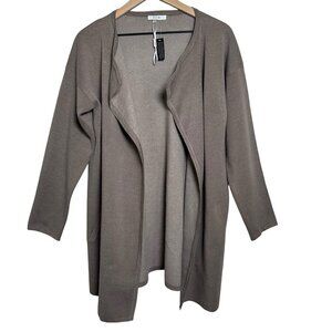Sioni Large Open Front Longline Soft Cardigan Brown Cozy Minimalist Cotton